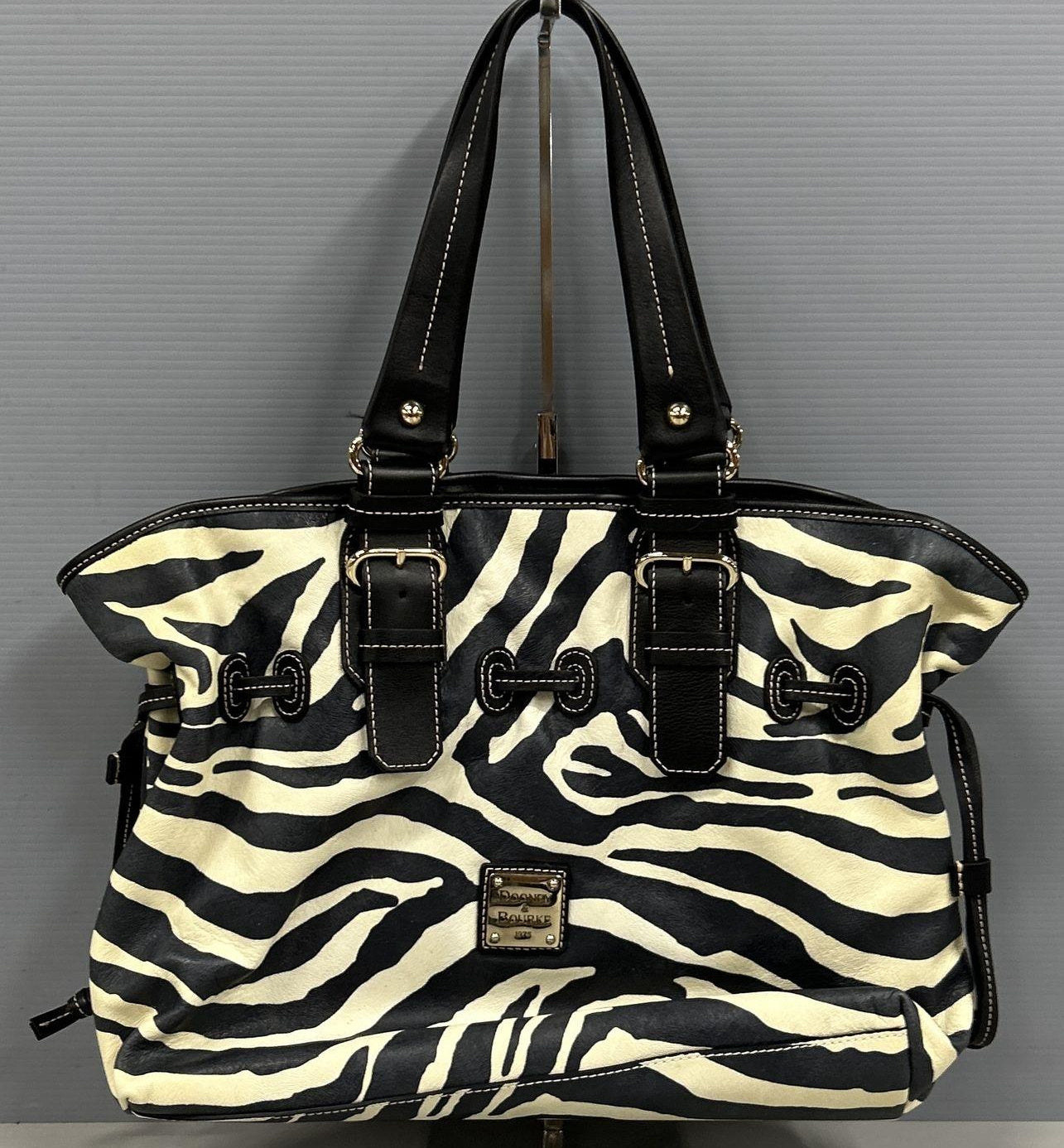 Dooney & Bourke Black & Cream Zebra Print Satchel Handbag