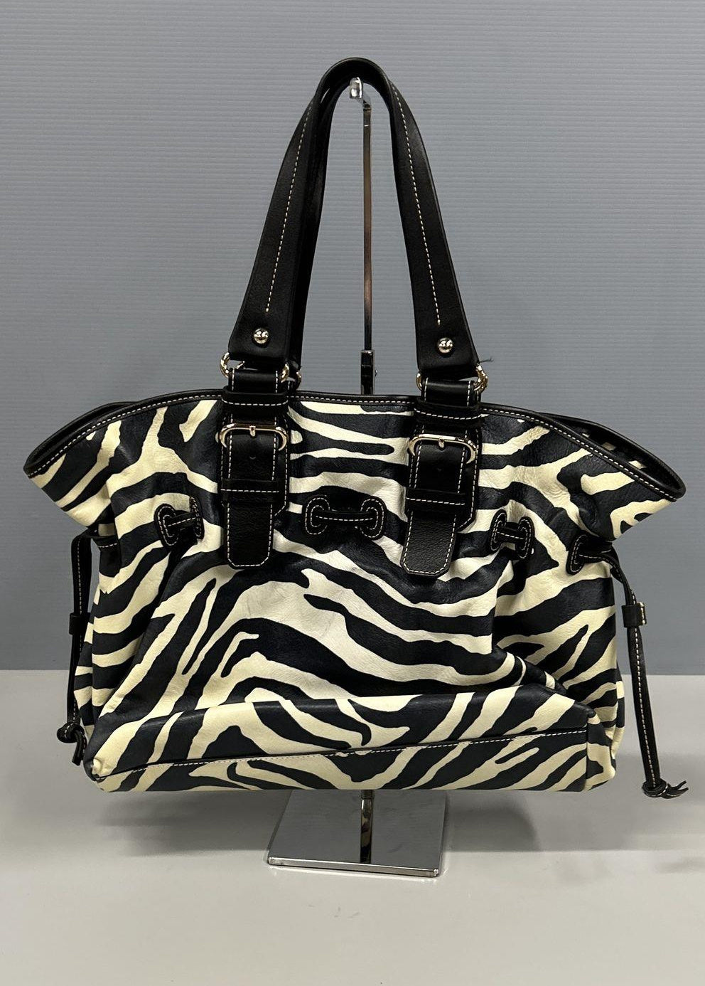 Dooney & Bourke Black & Cream Zebra Print Satchel Handbag