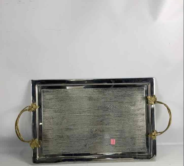 Michael Aram Orchid Serving Tray Stainless Steel Gold Tone Handles with Box