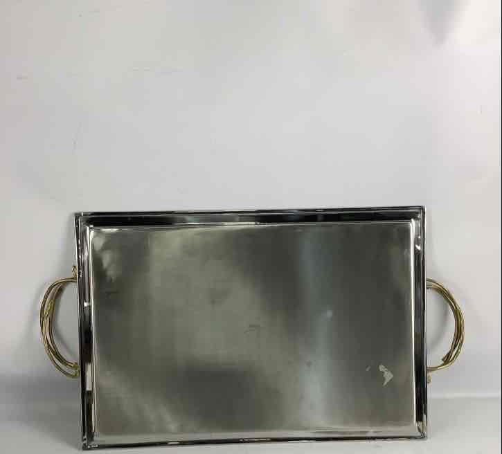 Michael Aram Orchid Serving Tray Stainless Steel Gold Tone Handles with Box
