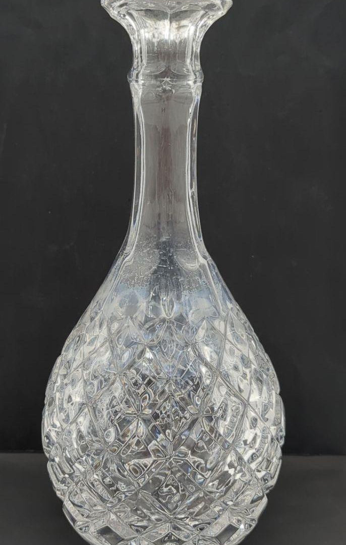 Vintage Clear Glass Diamond Cut Geometric Barware Liquor Decanter With Stopper
