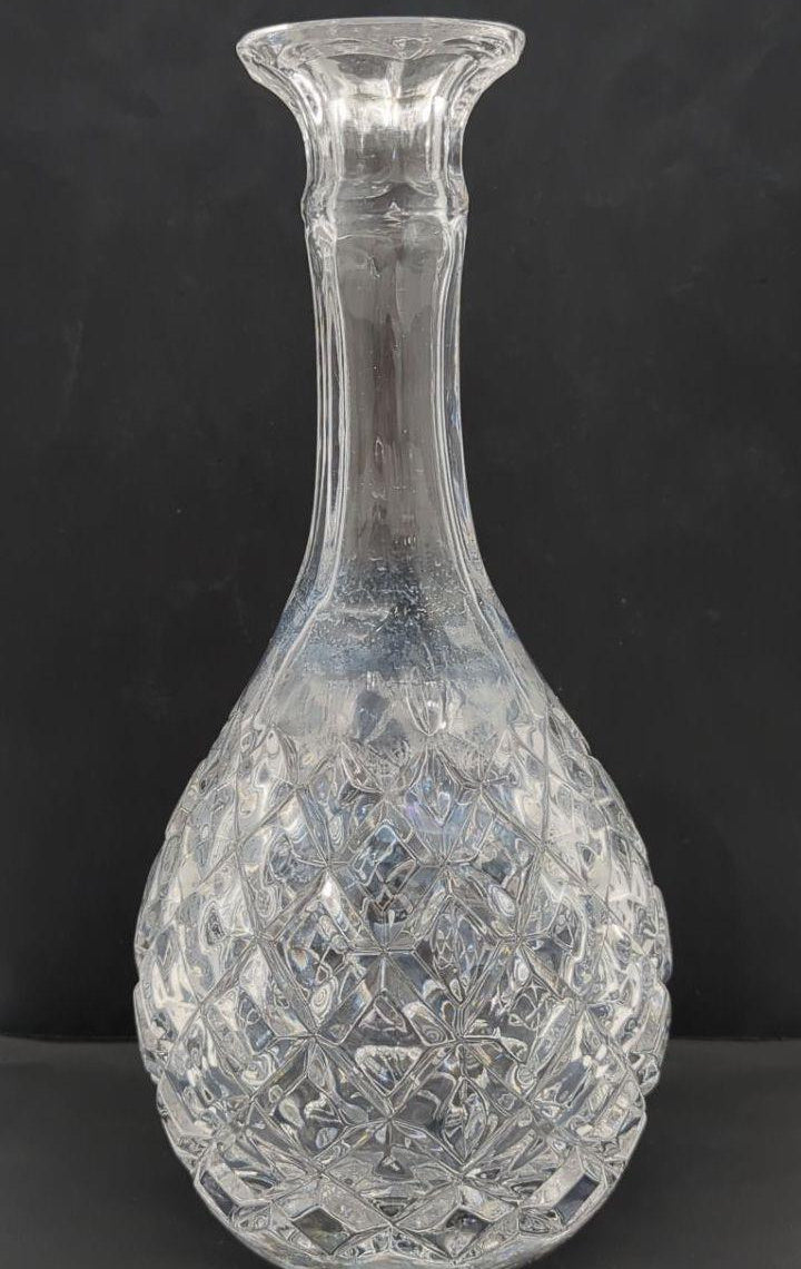 Vintage Clear Glass Diamond Cut Geometric Barware Liquor Decanter With Stopper