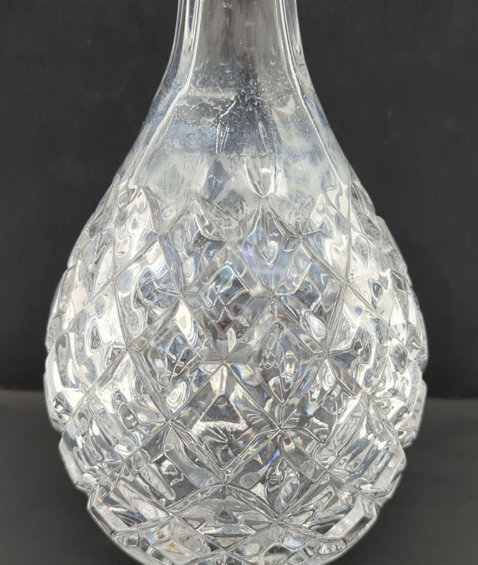 Vintage Clear Glass Diamond Cut Geometric Barware Liquor Decanter With Stopper