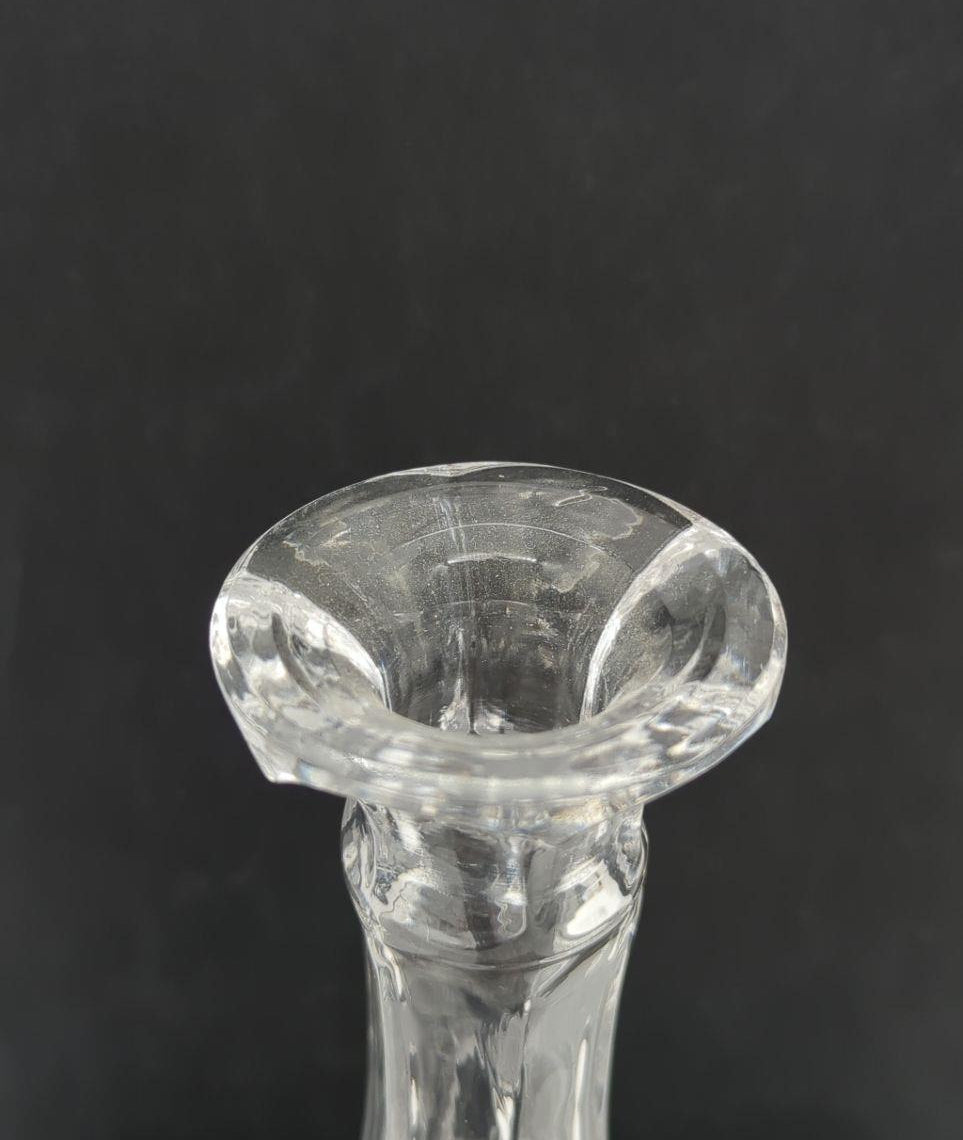 Vintage Clear Glass Diamond Cut Geometric Barware Liquor Decanter With Stopper