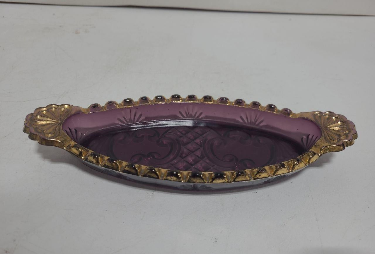 Purple Pressed Glass Handled Tray