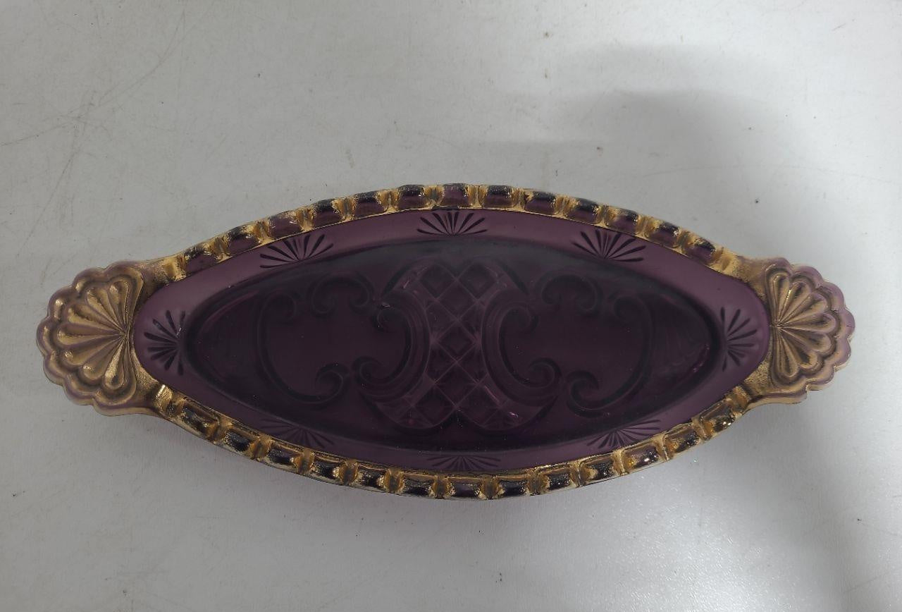 Purple Pressed Glass Handled Tray