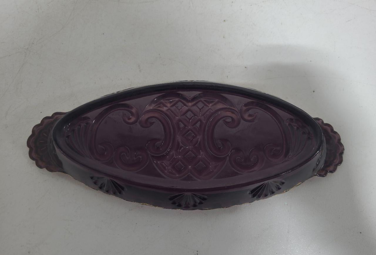 Purple Pressed Glass Handled Tray