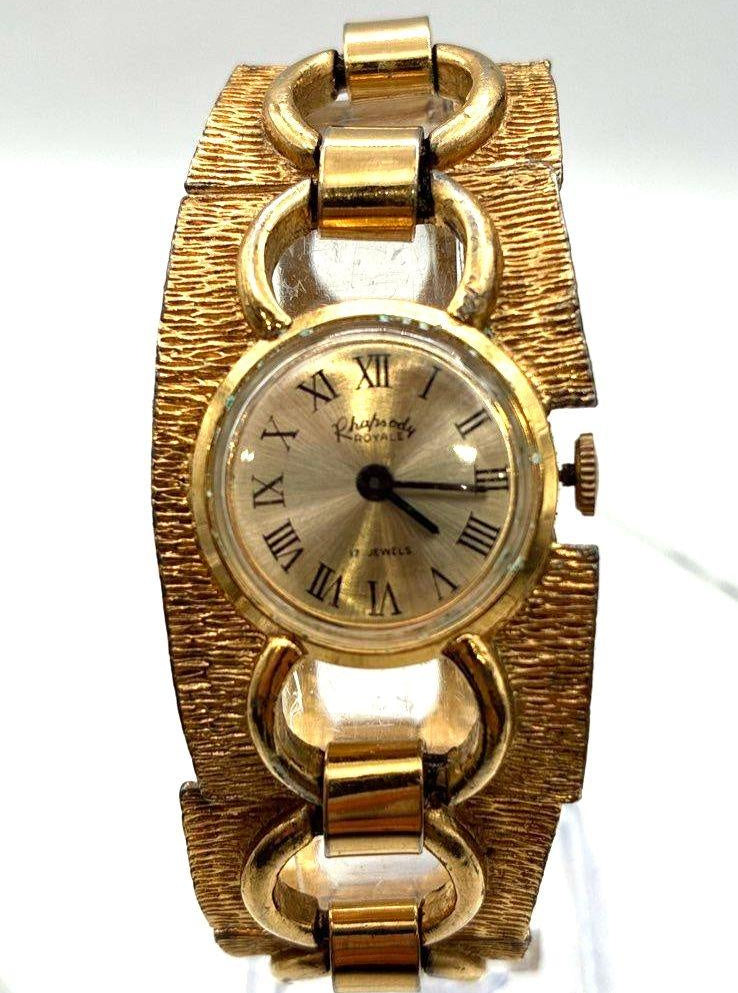 Vintage MCM Rhapsody Royale Gold Tone 17 Jewels Chunky Women's Watch 48.7g