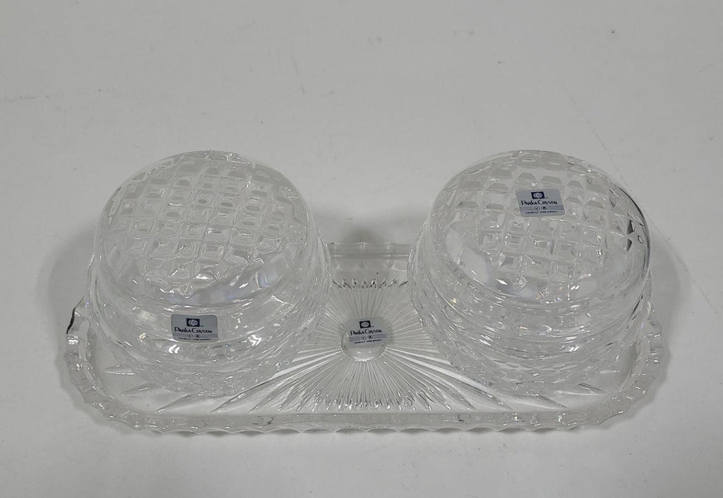 Parka Crystal Hand-Cut Lidded Vanity Jars & Tray Set