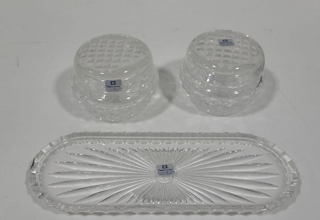 Parka Crystal Hand-Cut Lidded Vanity Jars & Tray Set