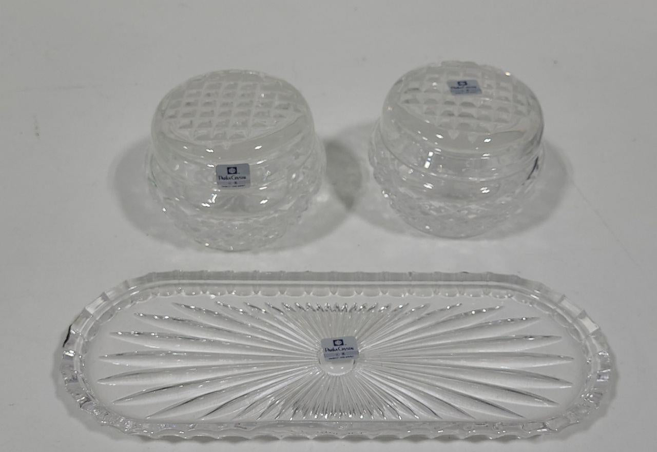 Parka Crystal Hand-Cut Lidded Vanity Jars & Tray Set