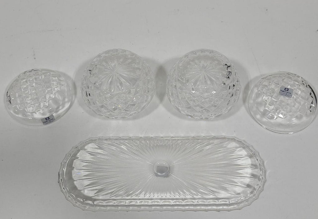 Parka Crystal Hand-Cut Lidded Vanity Jars & Tray Set