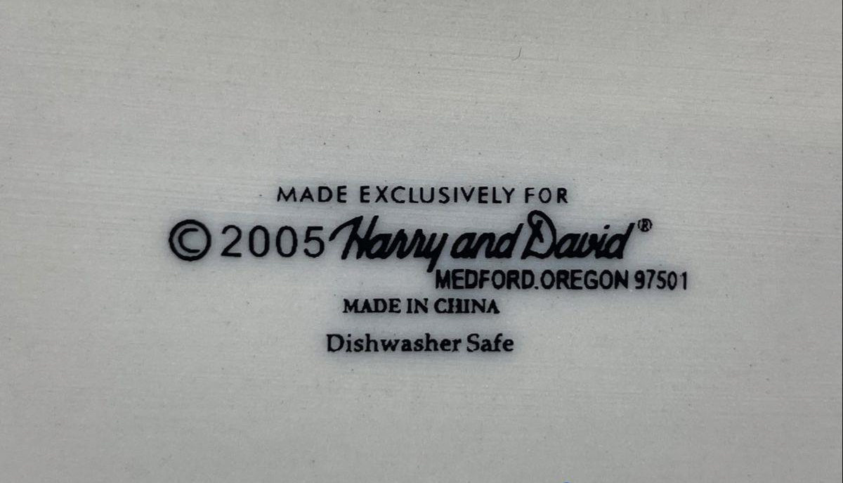 2005 Harry & David Ceramic Serving Tray, Pink Floral Pattern with Handles