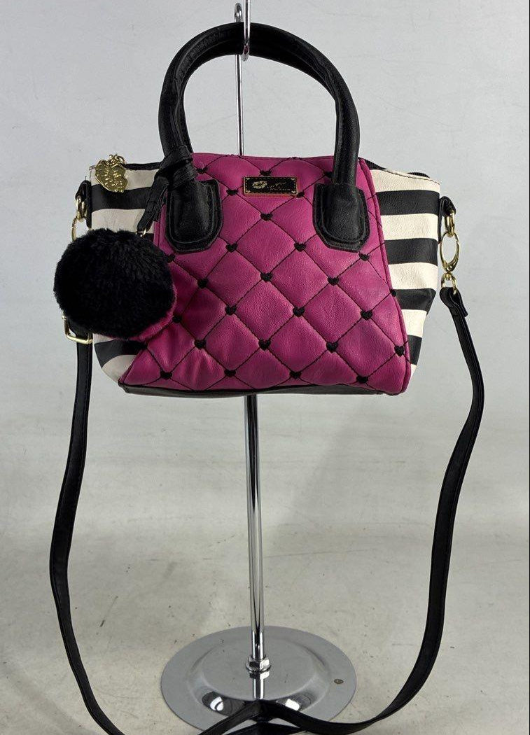 Betsey Johnson Quilted Heart-Stitch Crossbody Bag with Stripe Panels