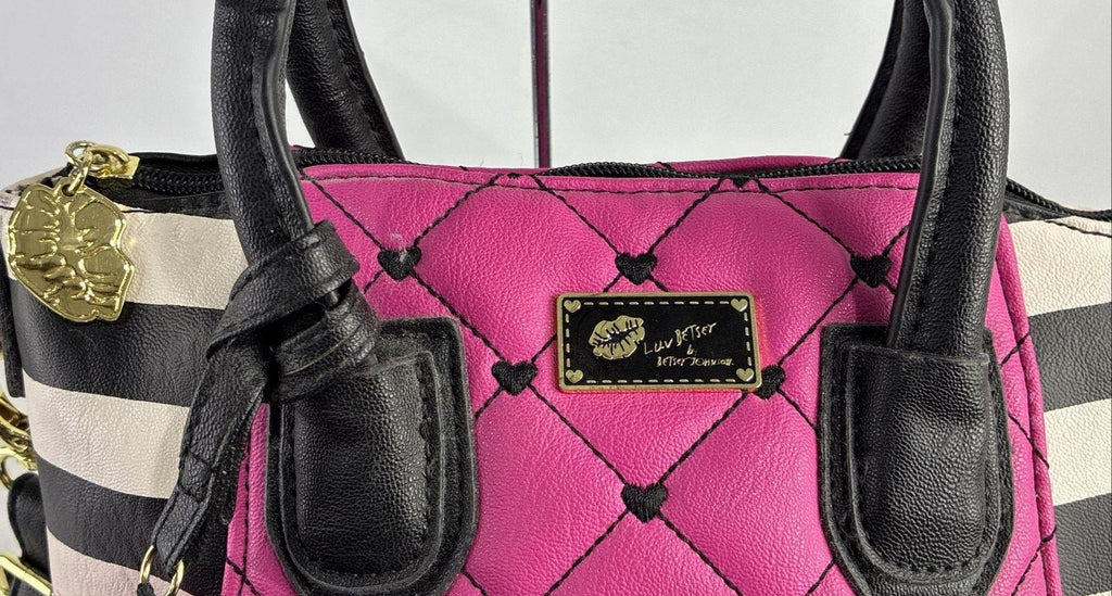 Betsey Johnson Quilted Heart-Stitch Crossbody Bag with Stripe Panels