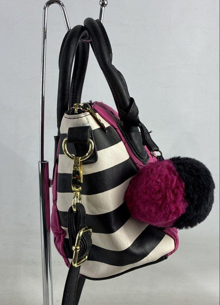 Betsey Johnson Quilted Heart-Stitch Crossbody Bag with Stripe Panels