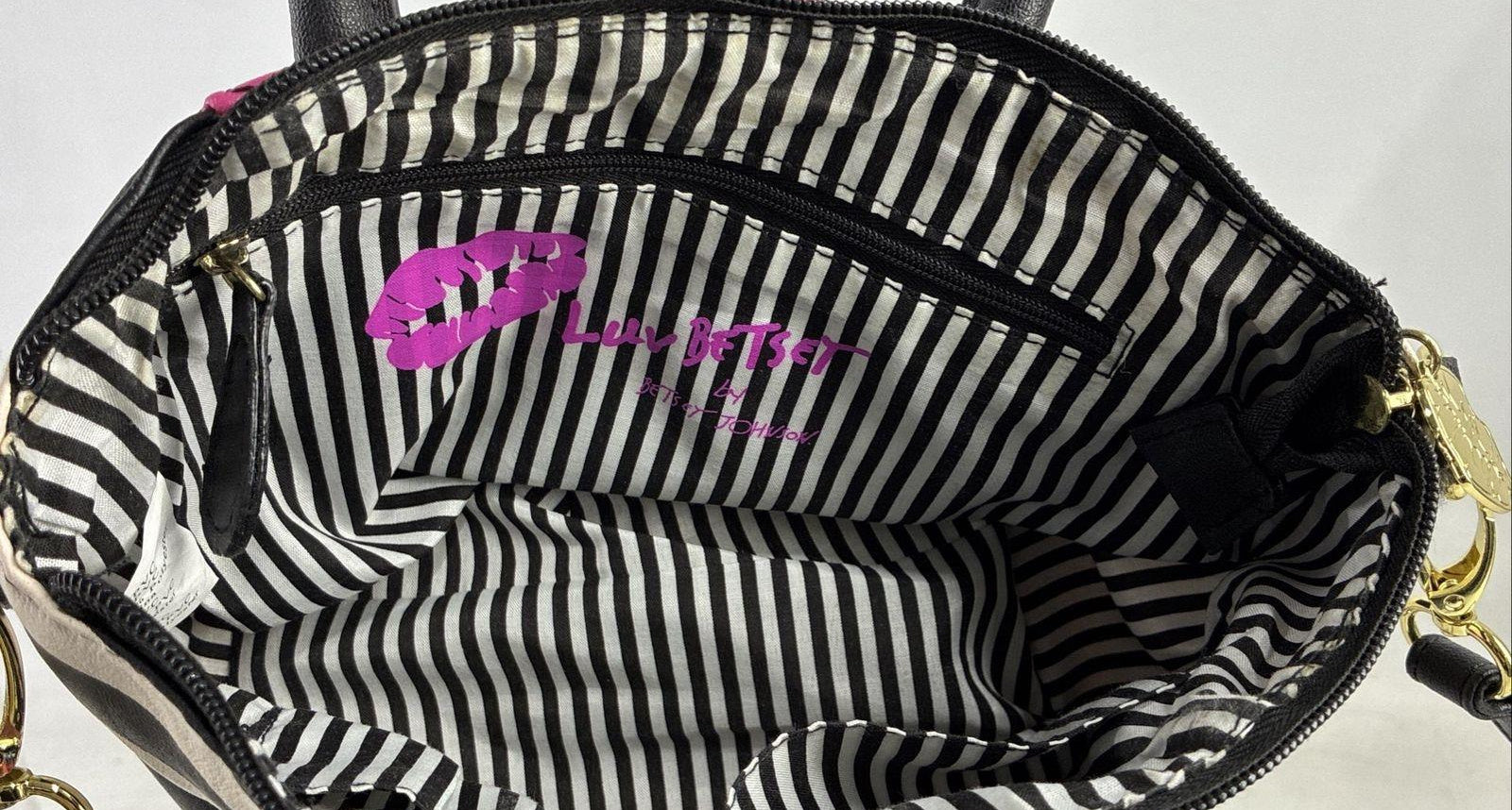 Betsey Johnson Quilted Heart-Stitch Crossbody Bag with Stripe Panels