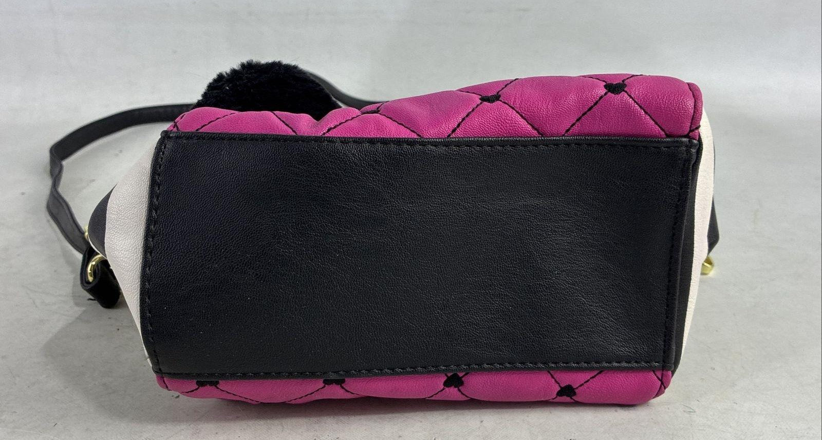 Betsey Johnson Quilted Heart-Stitch Crossbody Bag with Stripe Panels