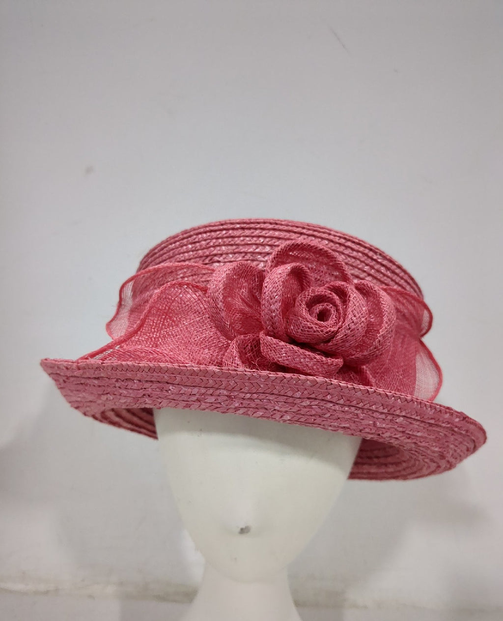 Vintage Betmar Pink Straw Hat Rose Bow 100% Straw Women's L124 New York