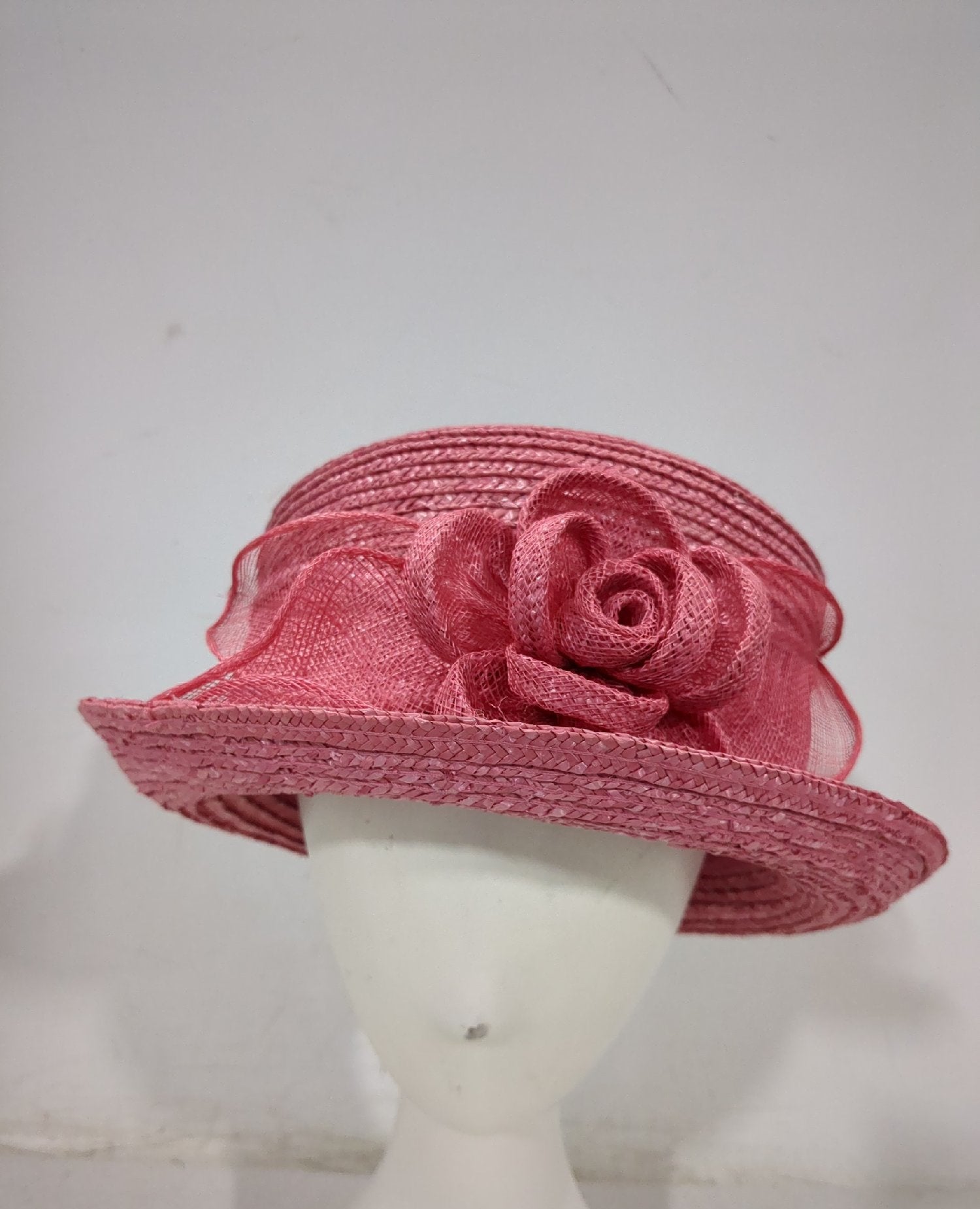 Vintage Betmar Pink Straw Hat Rose Bow 100% Straw Women's L124 New York