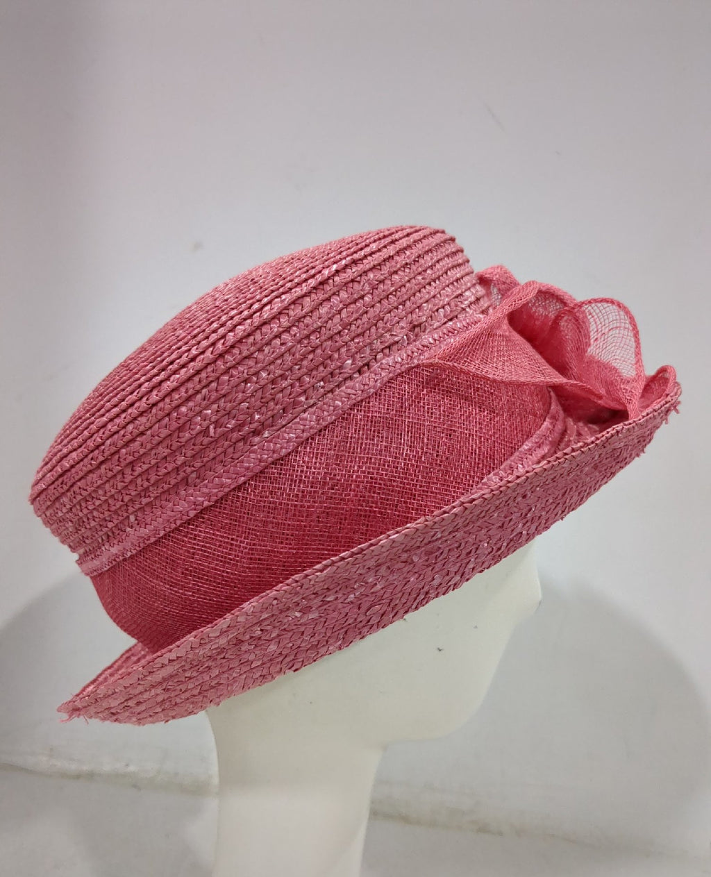 Vintage Betmar Pink Straw Hat Rose Bow 100% Straw Women's L124 New York