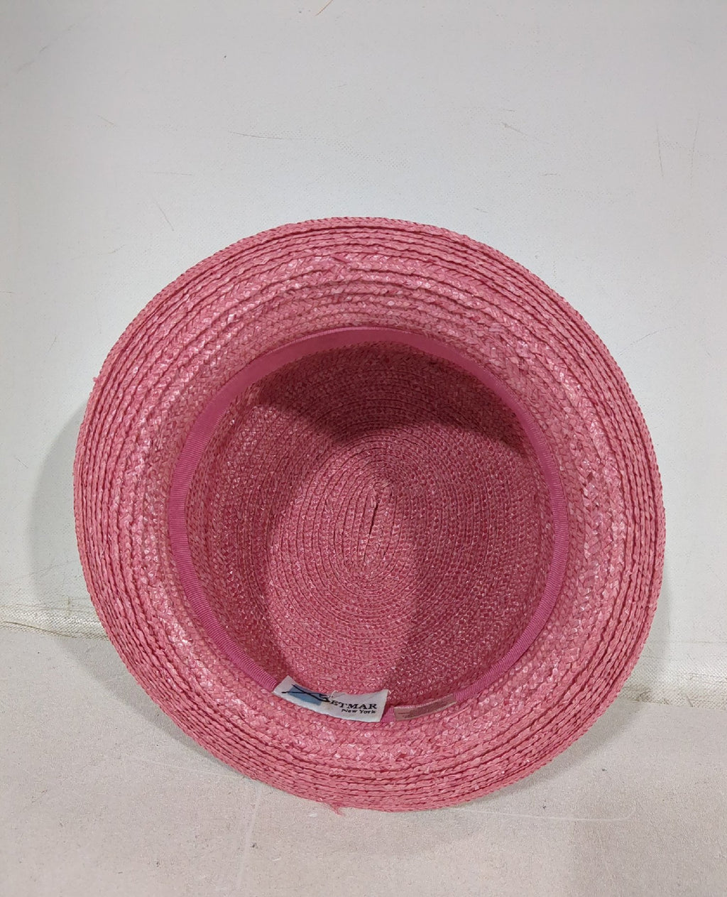 Vintage Betmar Pink Straw Hat Rose Bow 100% Straw Women's L124 New York