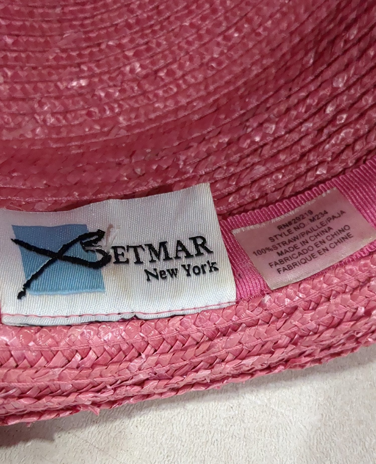 Vintage Betmar Pink Straw Hat Rose Bow 100% Straw Women's L124 New York