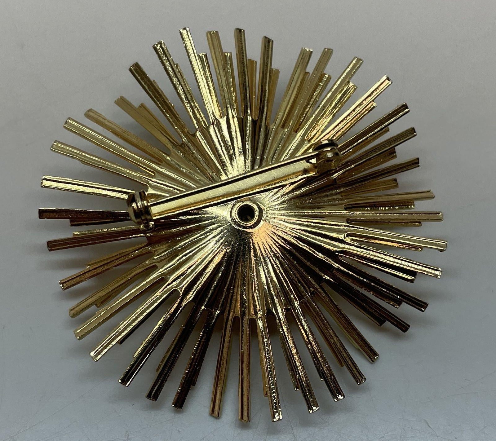 Vintage Gold Tone Faux Pearl Sunburst Brooch 20.9g