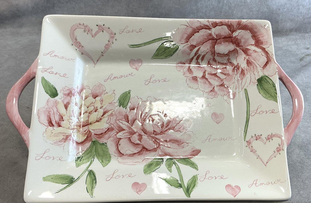 Amour Hand-Painted Peony Porcelain Serving Tray