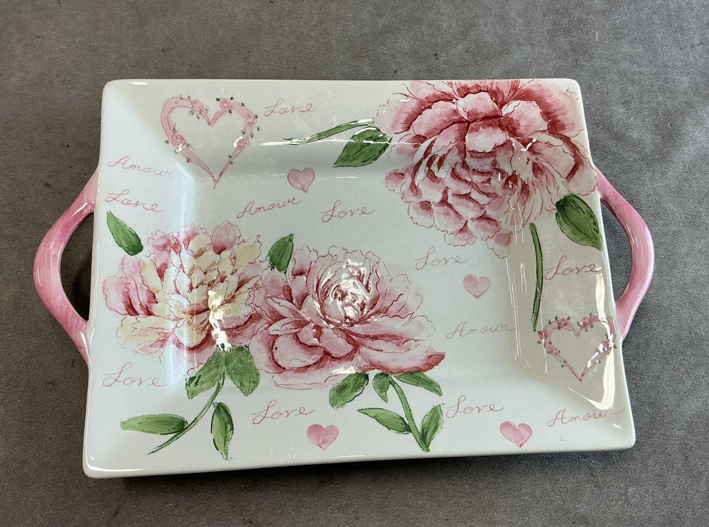Amour Hand-Painted Peony Porcelain Serving Tray