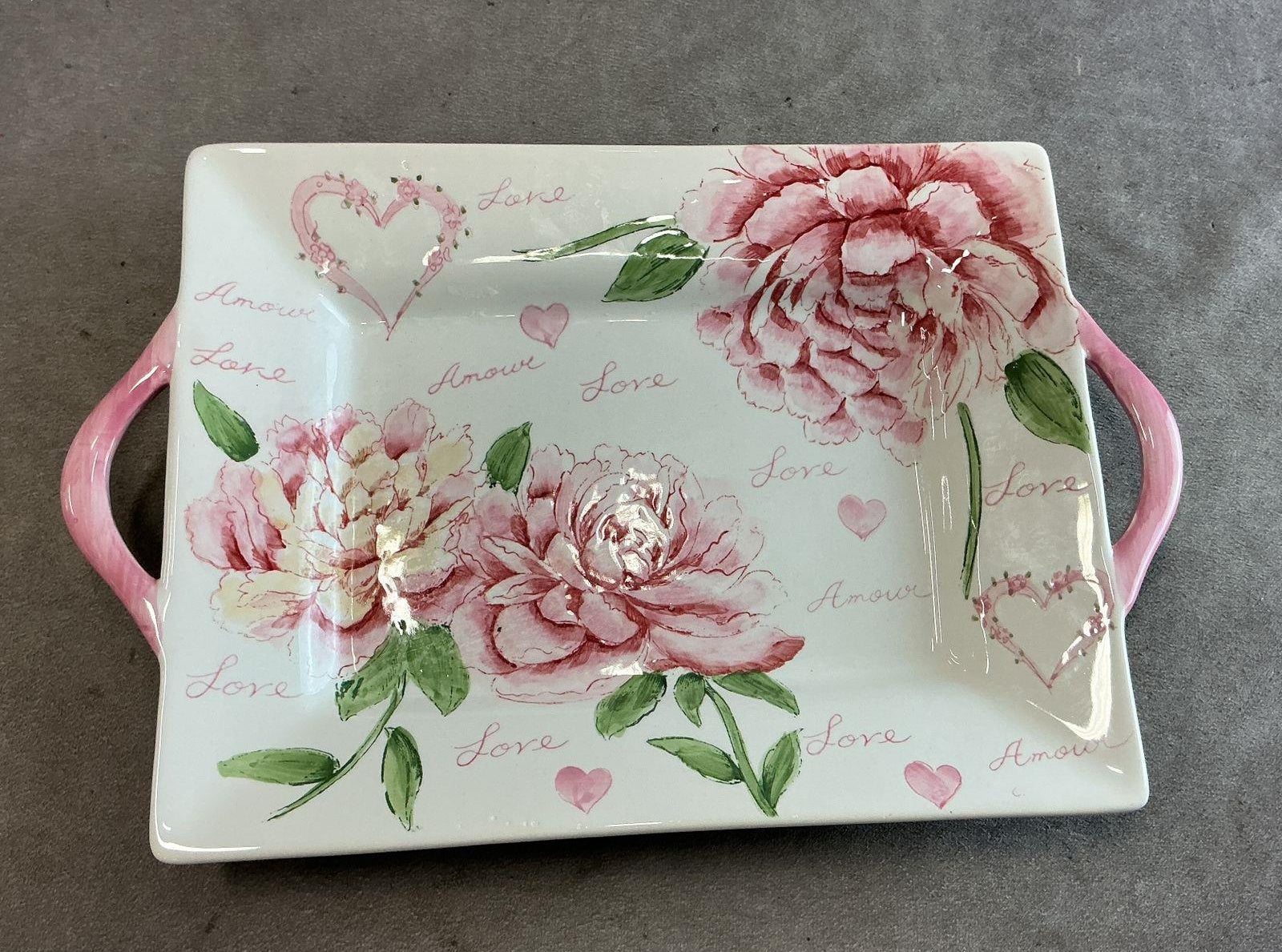 Amour Hand-Painted Peony Porcelain Serving Tray