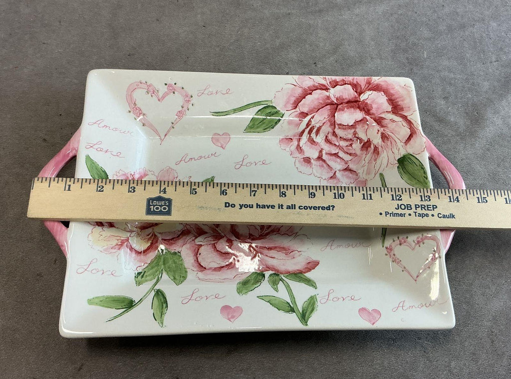 Amour Hand-Painted Peony Porcelain Serving Tray