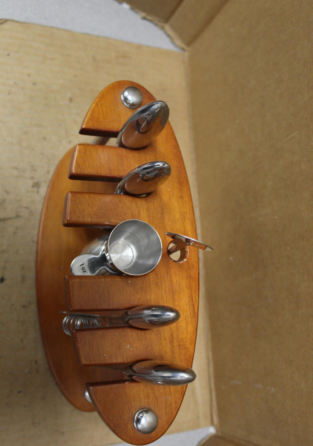Wood Stand Bar Tool Set with Two Cocktail Shakers