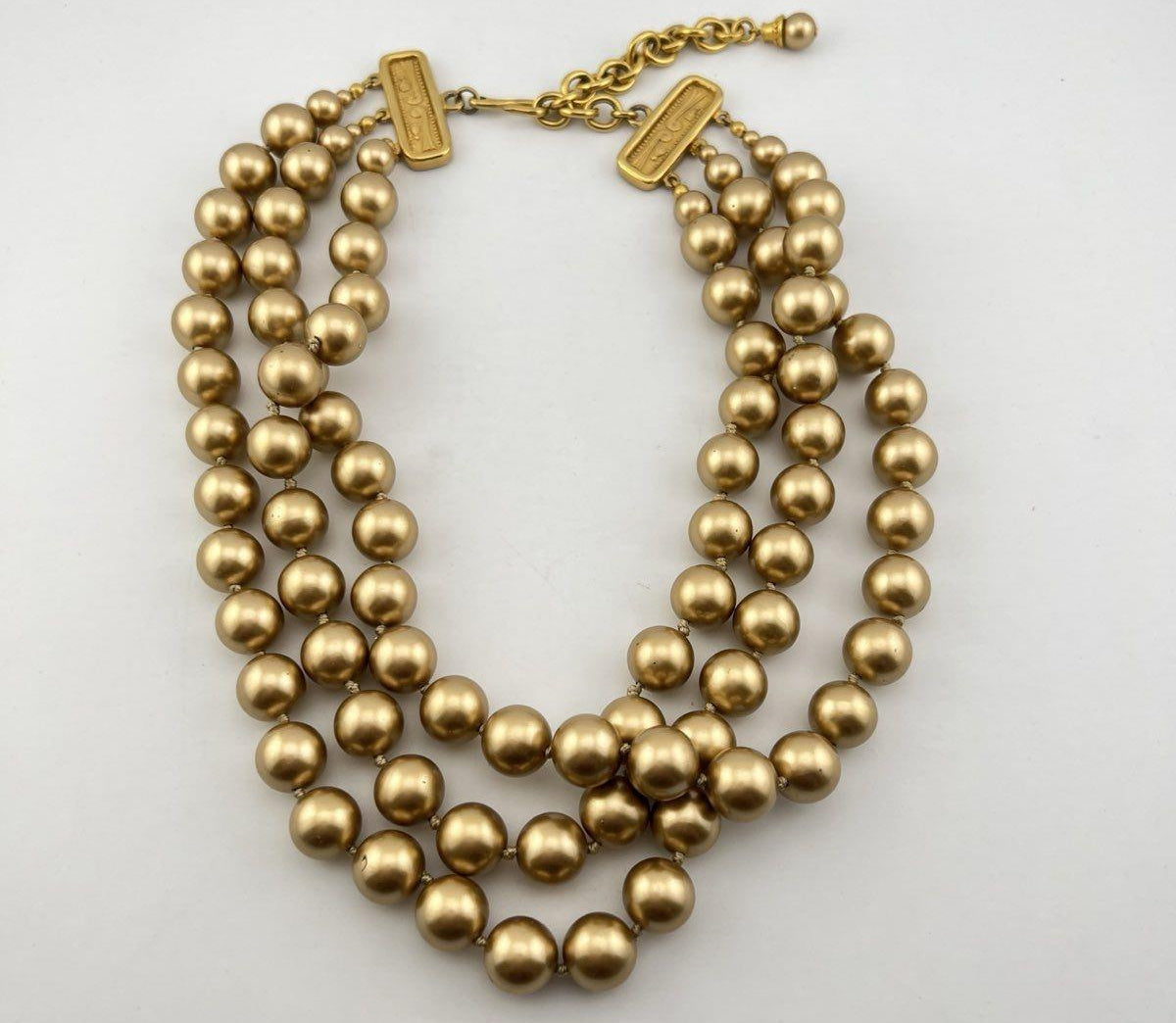 Vintage CAROLEE Gold Tone Hand-Knotted Beaded Necklace & Earrings Set, 18-Inch