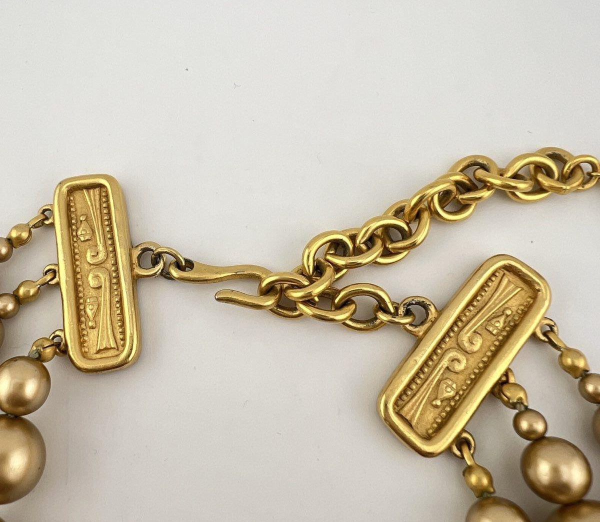 Vintage CAROLEE Gold Tone Hand-Knotted Beaded Necklace & Earrings Set, 18-Inch