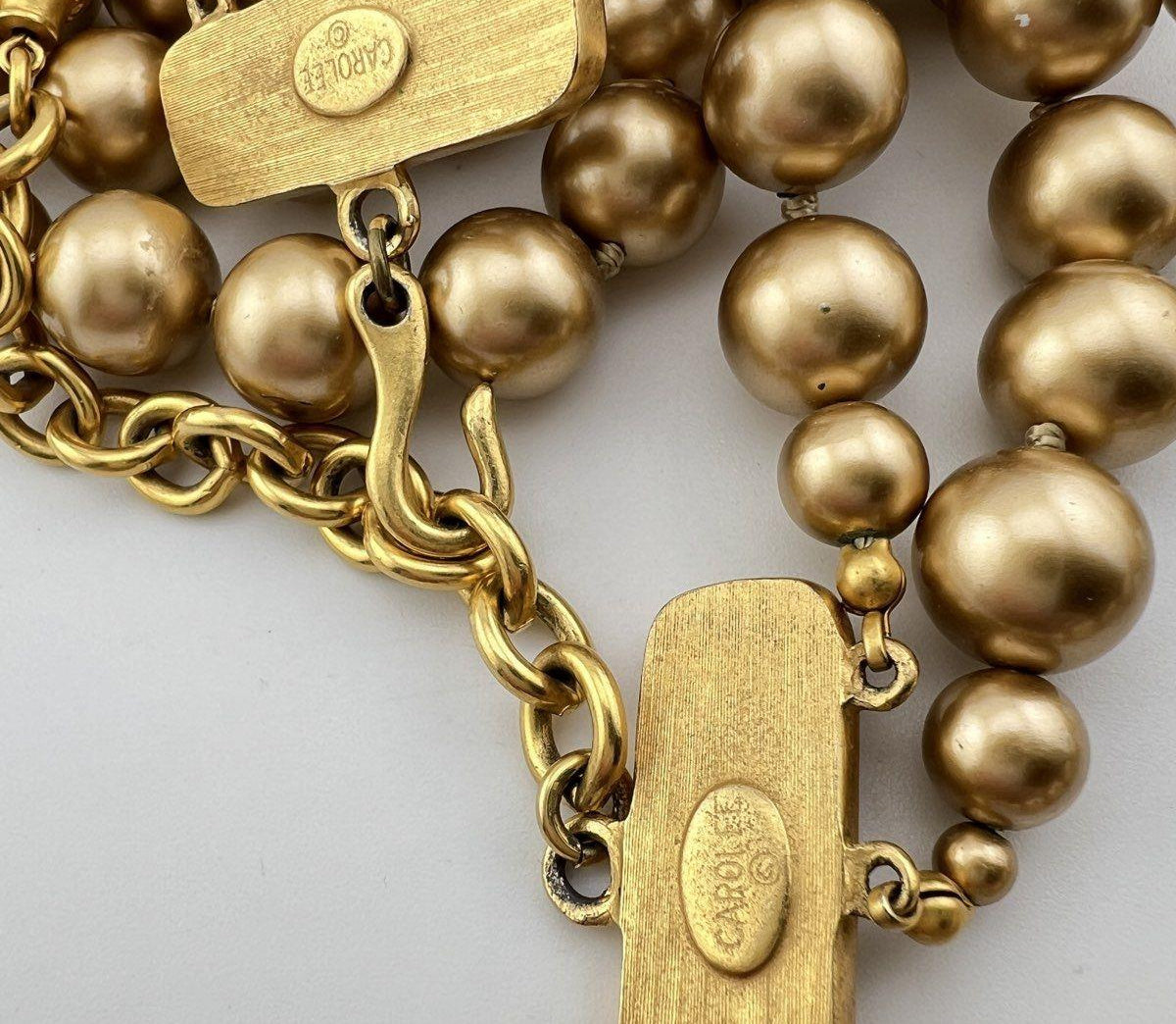 Vintage CAROLEE Gold Tone Hand-Knotted Beaded Necklace & Earrings Set, 18-Inch
