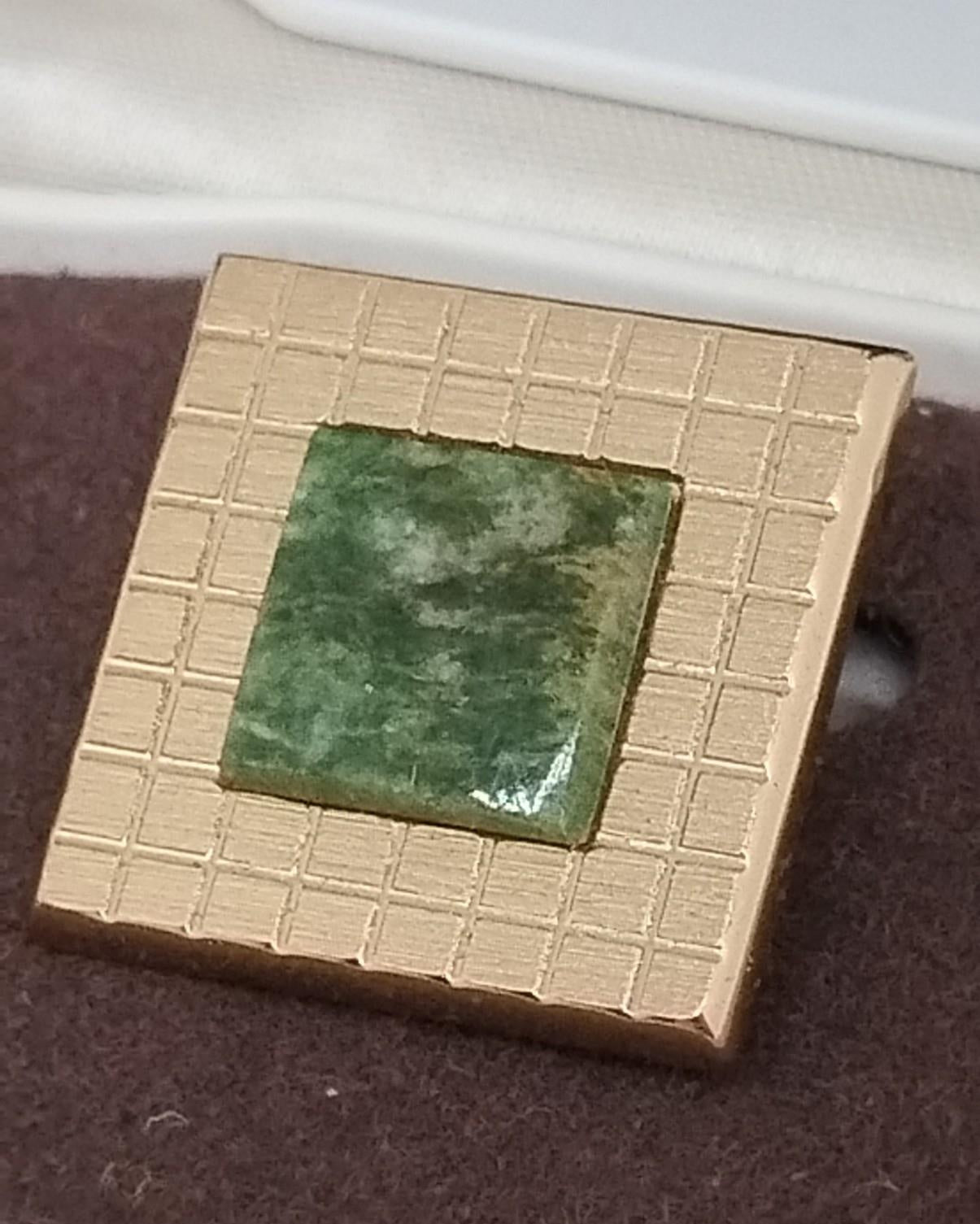 Swank Genuine Jade Gold-Tone Tie Bar & Cufflinks Set in Original Box