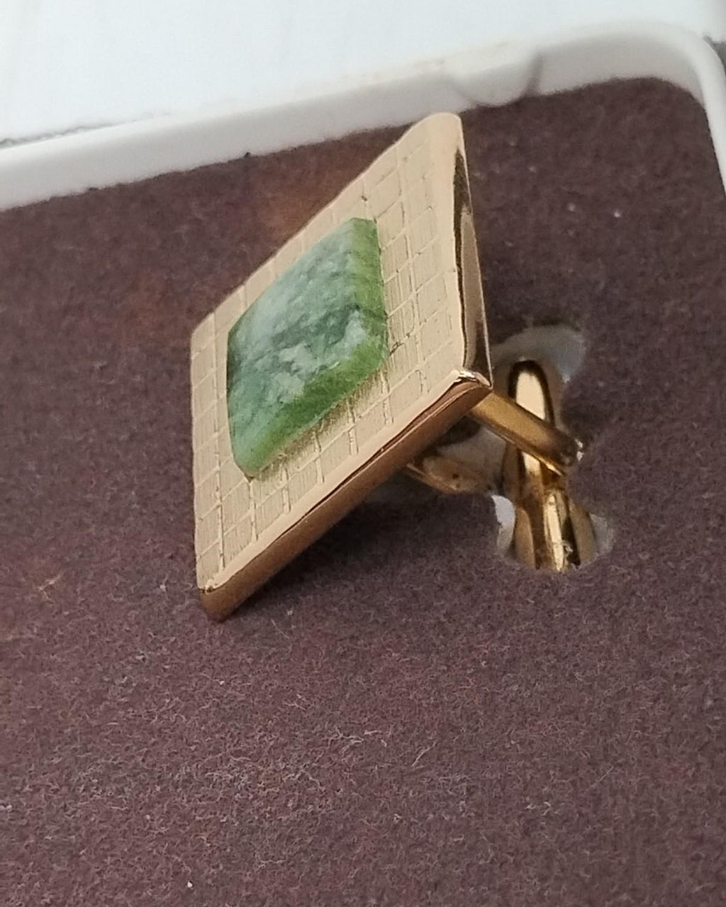 Swank Genuine Jade Gold-Tone Tie Bar & Cufflinks Set in Original Box
