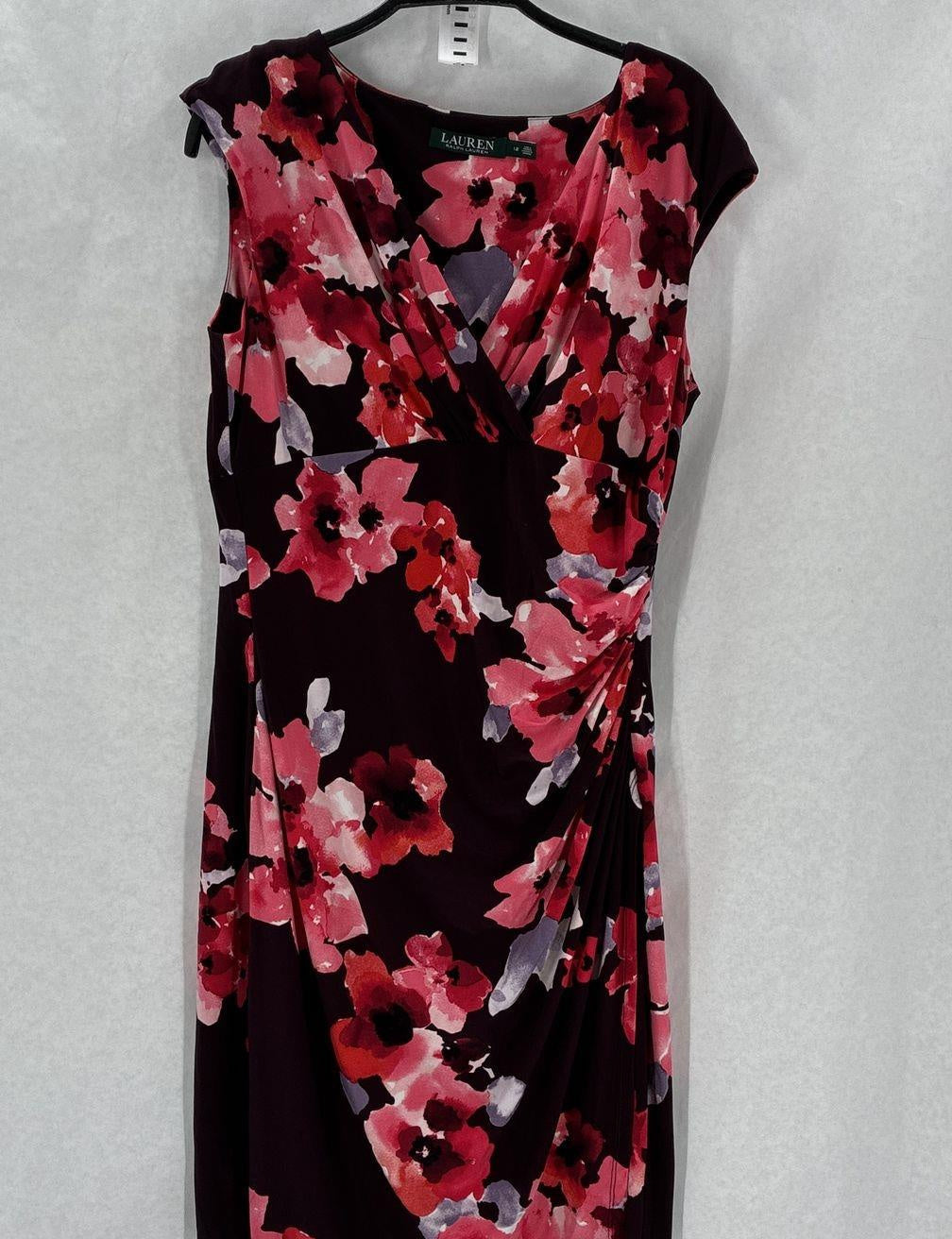 Lauren Ralph Lauren Multicolor Floral Surplice Neck Sheath Womens Dress Size 12
