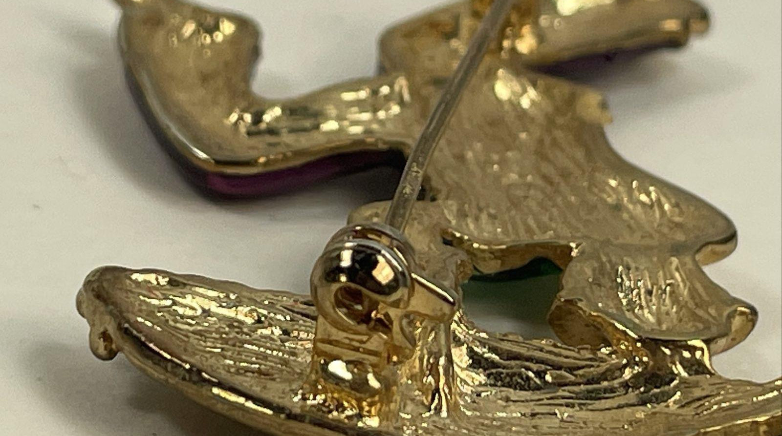 Gold-Tone Purple, Green & Yellow Enamel Figural Brooch
