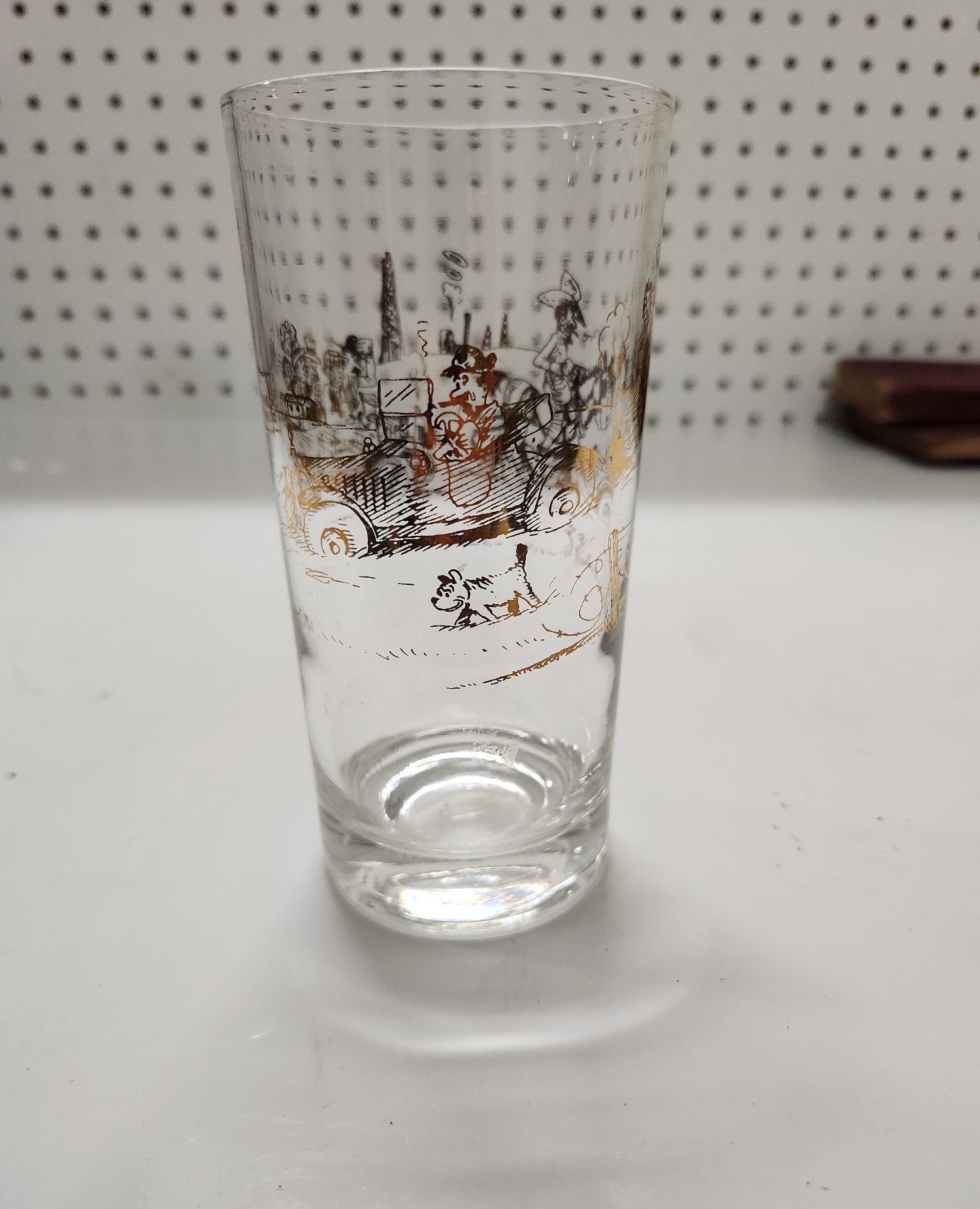 Set of 4 Vintage Highball Glasses Gold Black Antique Car Scene 5-6 Inch
