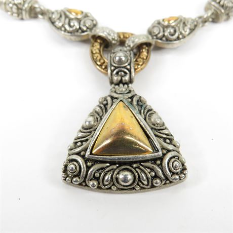 1990's Brutalist Silver and Gold-Tone Necklace and Earring Set [SA8438]