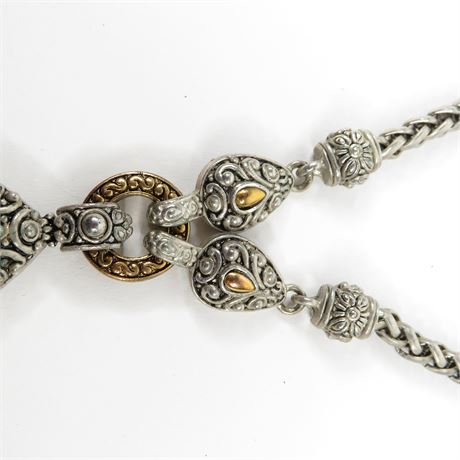 1990's Brutalist Silver and Gold-Tone Necklace and Earring Set [SA8438]