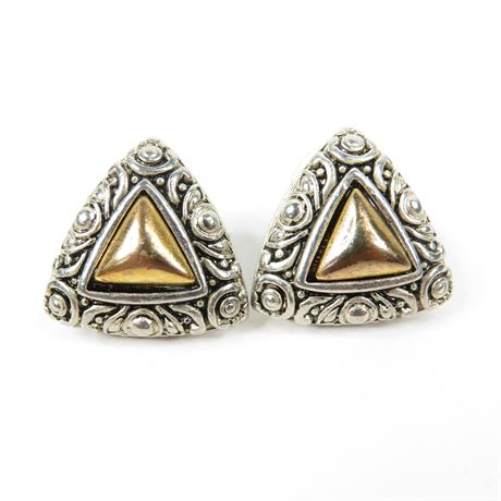 1990's Brutalist Silver and Gold-Tone Necklace and Earring Set [SA8438]