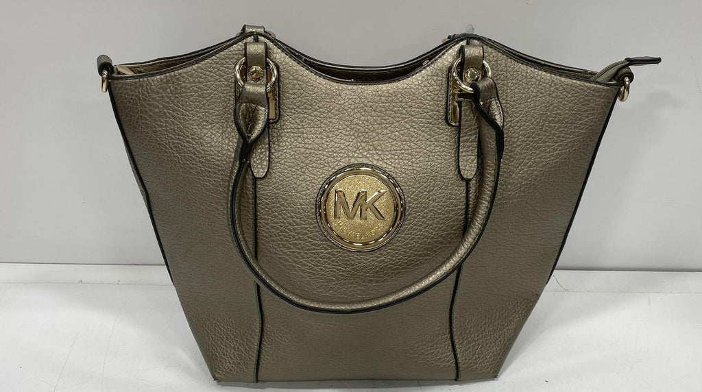 Michael Kors Fulton Metallic Bronze Pebbled Leather Shoulder Bag with Gold Hardware