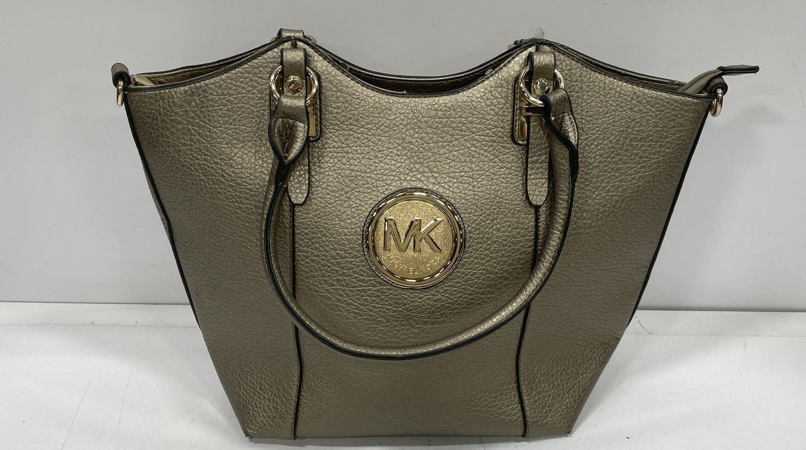 Michael Kors Fulton Metallic Bronze Pebbled Leather Shoulder Bag with Gold Hardware