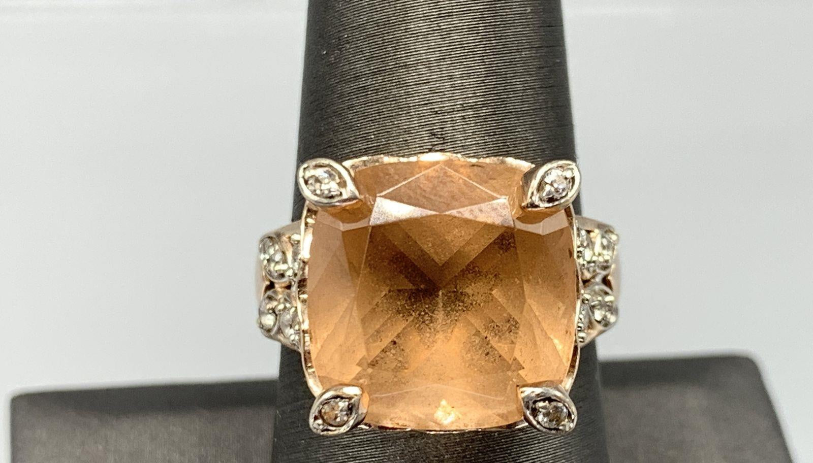 Rose Gold Plated Sterling Silver CZ & Glass Stones Cocktail Ring Size 7.75