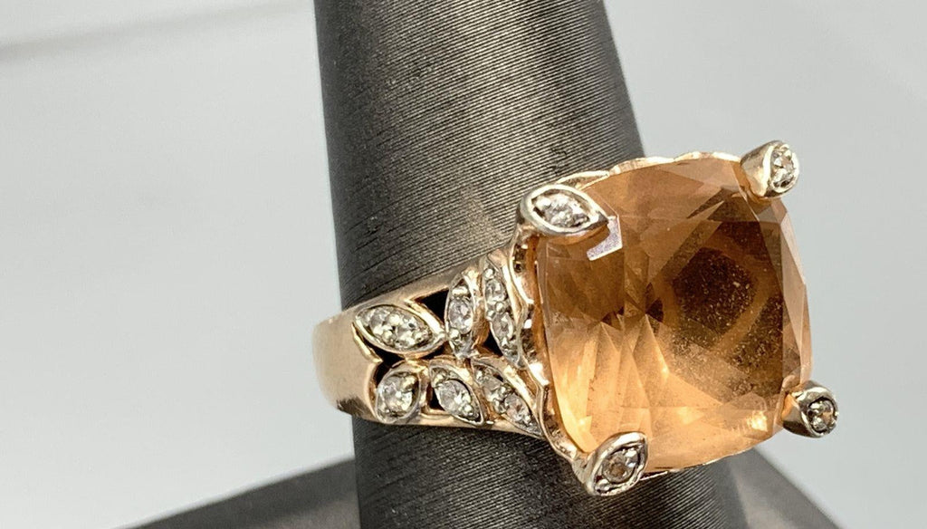 Rose Gold Plated Sterling Silver CZ & Glass Stones Cocktail Ring Size 7.75