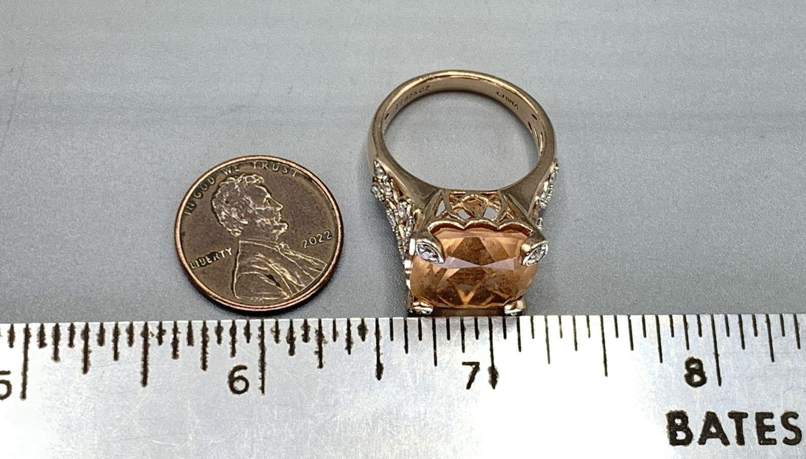 Rose Gold Plated Sterling Silver CZ & Glass Stones Cocktail Ring Size 7.75