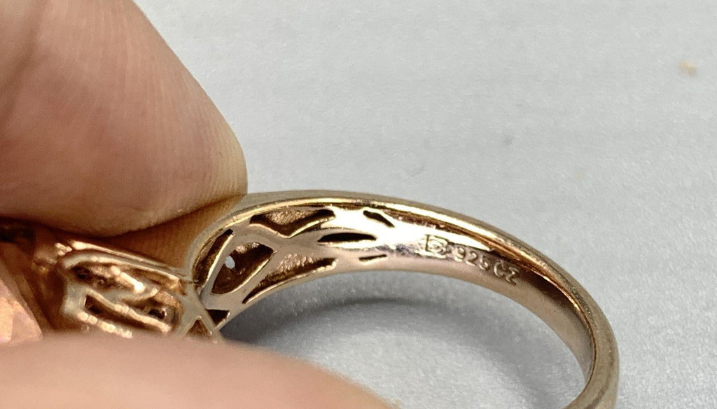 Rose Gold Plated Sterling Silver CZ & Glass Stones Cocktail Ring Size 7.75